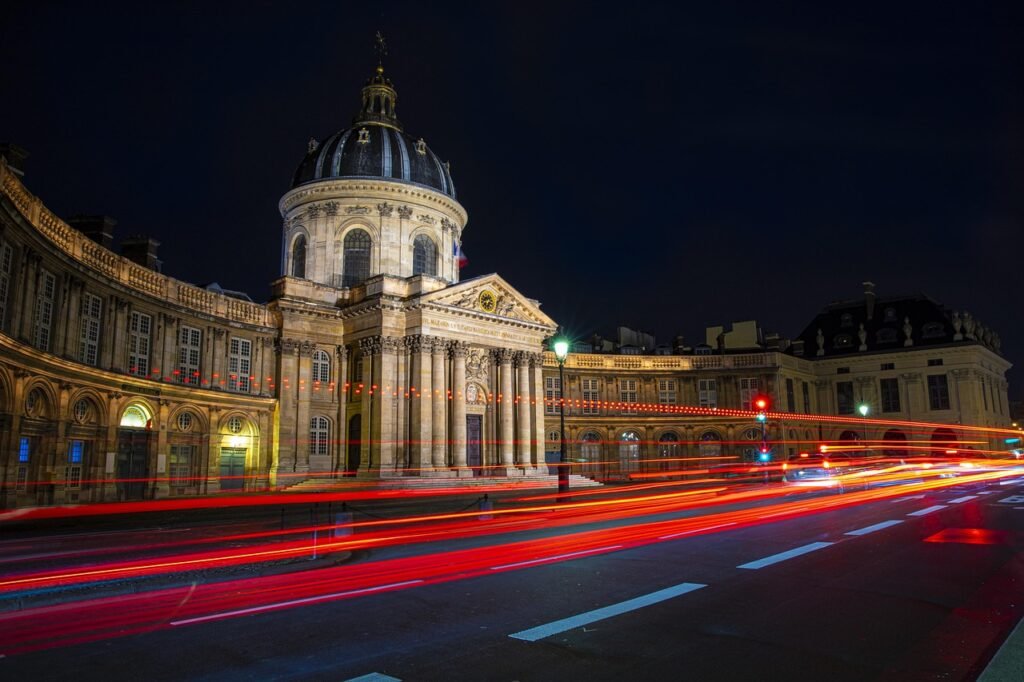 paris, night, scene, france, city, architecture, illuminated, view, famous, informed, evening, building, touristic, sky, night sky, french, monument, travel, lights, buildings, seine, urban, street, nature, institute of france